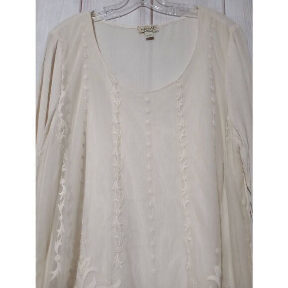 One World Shirt Ladies Extra Large Ivory Semi Sheer Bell Sleeve Lace Overlay Tun - Picture 3 of 8